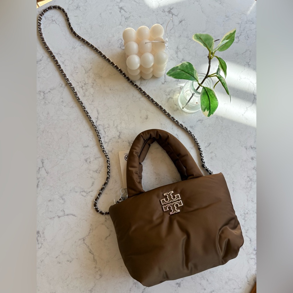 Tory Burch Chocolate Brown Puffy Shoulder Bag with Chain Strap NWT